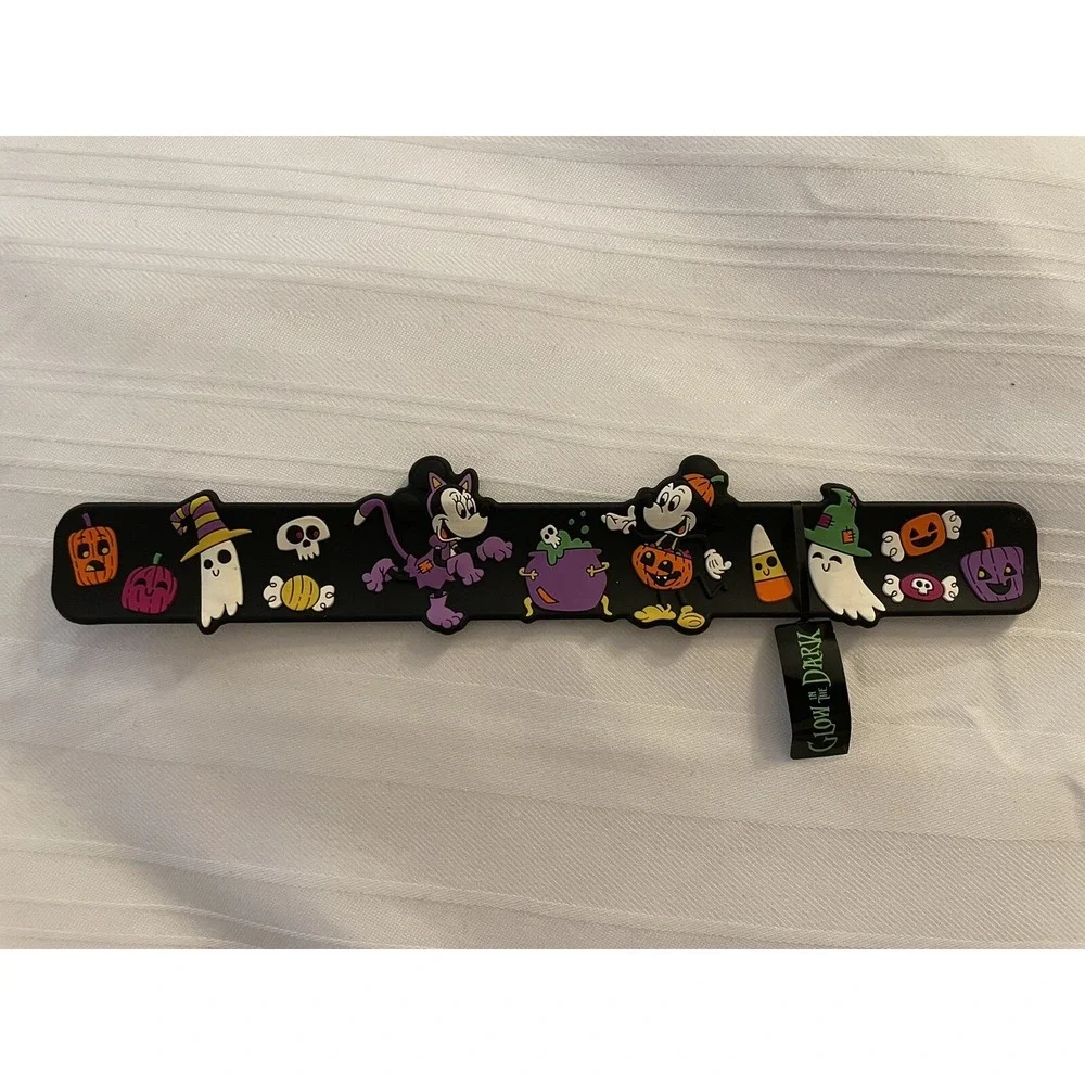 NEW Disney Parks Happy Halloween Slap Bracelet Minnie & Mickey GLOWS‎ IN DARK